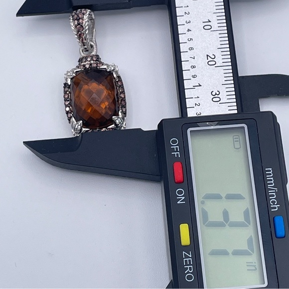 Judith Ripka Smoky Citrine Quartz Enhancer Pendant 925 Sterling Silver Color CZ - Picture 8 of 9